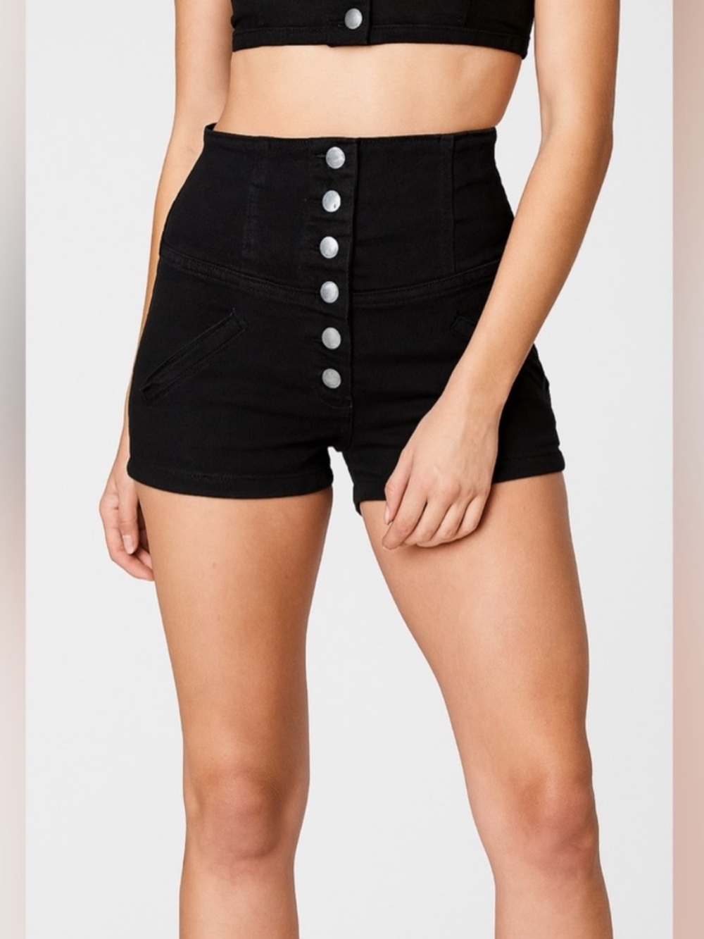 Carmar black high waisted button shorts short denim jeans